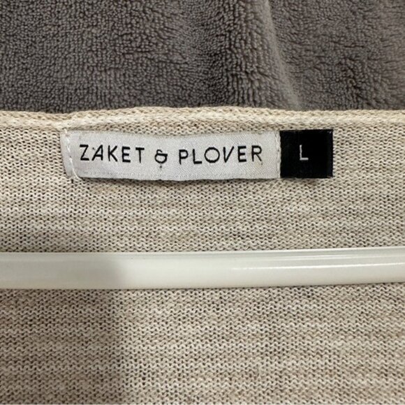 Zaket & Plover Cream Stripe Linen Blend Long Sleeve T-shirt Size Large Women’s - Picture 11 of 12